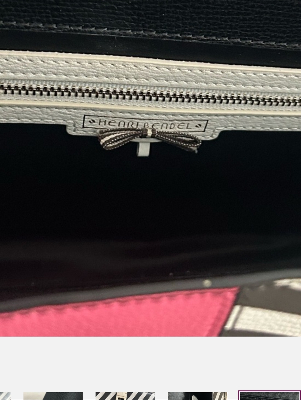 henri bendel Uptown Black, Pink & Red Striped Colorblock Satchel - Picture 4 of 8